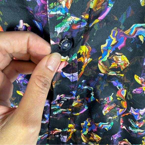 Eight X Premium Abstract Print Button Down Shirt Black Multicolor Size M Cotton - Picture 6 of 15